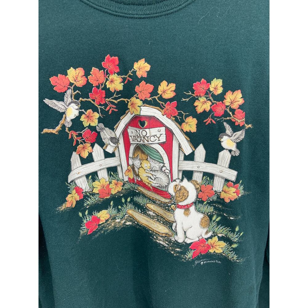 Morning Sun Green Crewneck Sweater No Vacancy Kittens Print Multicolor Size L